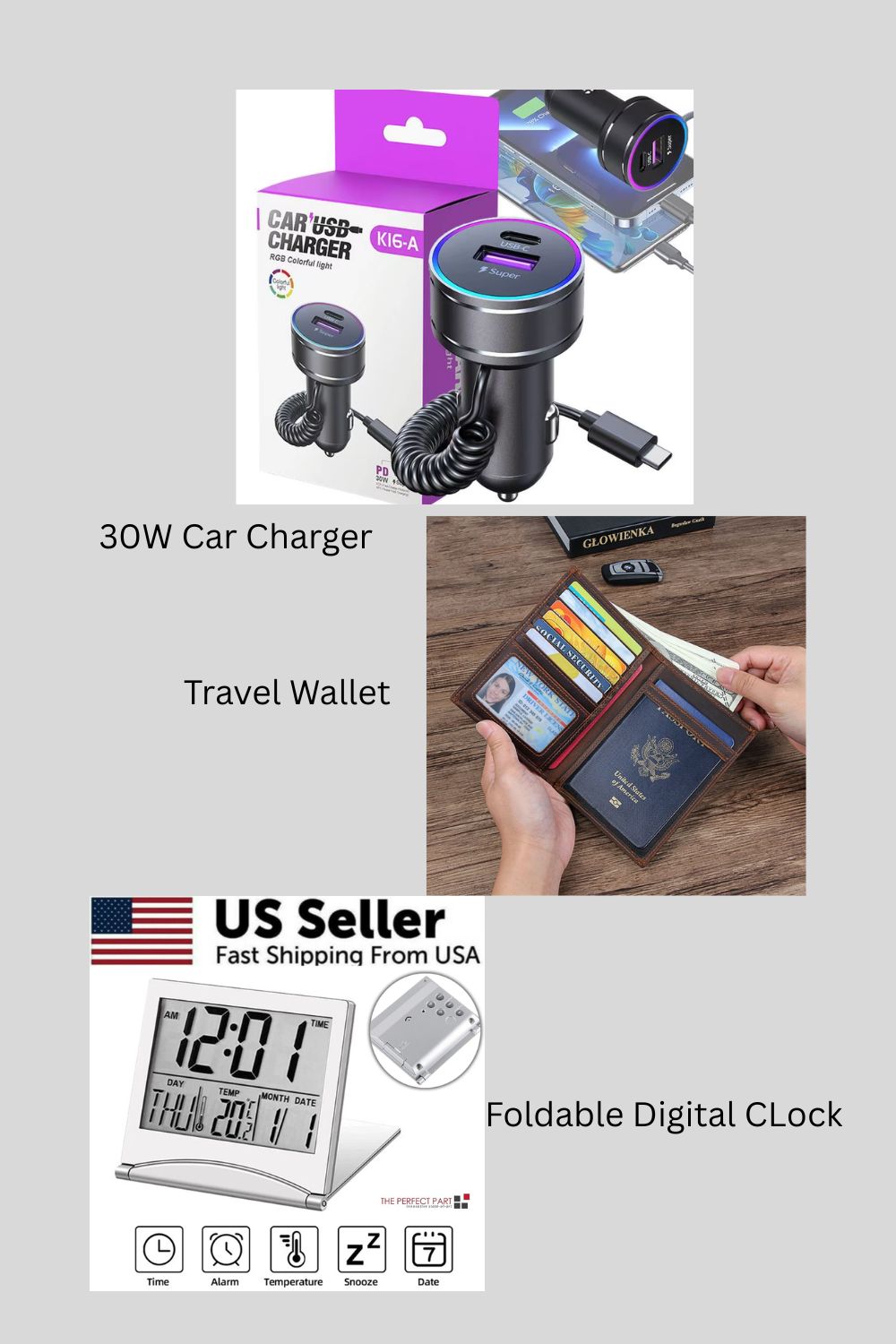 Road Trip Power Set | Fast Car Charger, Travel Clock & Organizer Wallet