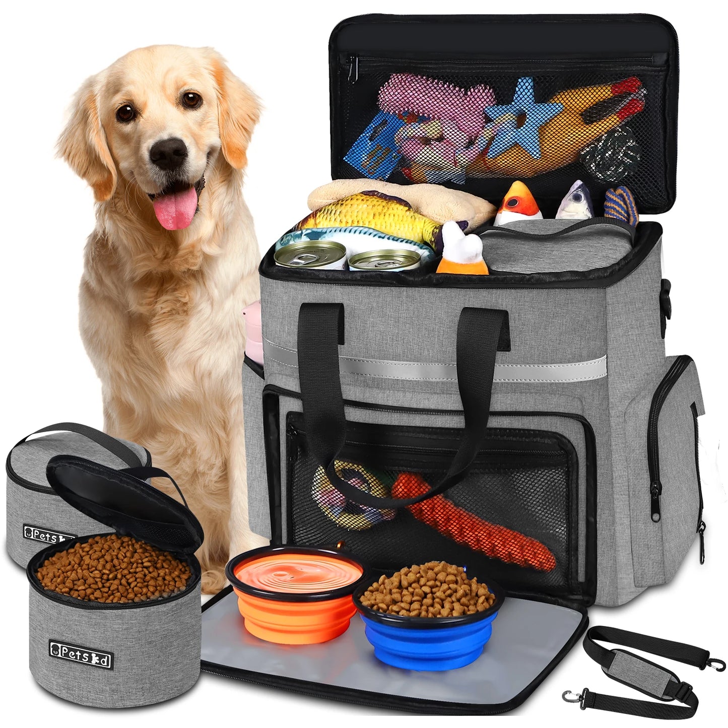 Outdoor Dog Organizer Bag with Bowl Set Traveling Storage Bag Large Multi-Function Pockets Pet Food Container Backpack