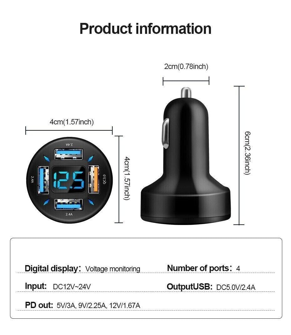 4 Port USB Super Fast Car Charger Adapter for Iphone Samsung Android Cell Phone