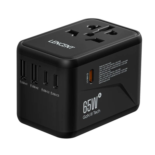 65W/100W Gan International Travel Adapter with 2USB 3 Type C Gan Fast Charging Adapter with EU AU US UK Plug for Travel