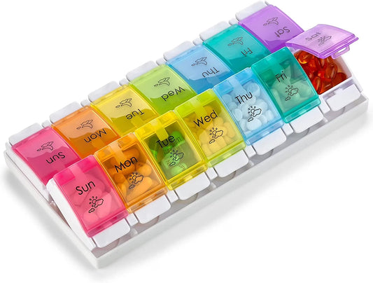 7 Day AM PM Pill Organizer Push Button Open a Daily Case - Plastic