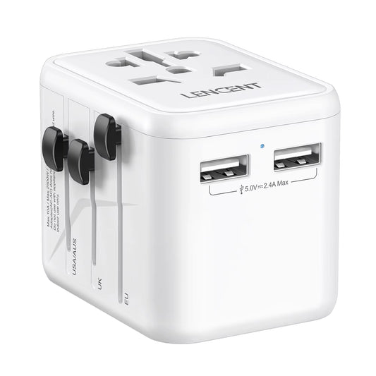 International Travel Adapter with 2 USB Ports All-In-One Travel Charger Power Adapter EU/UK/USA/AUS Plug for Travel