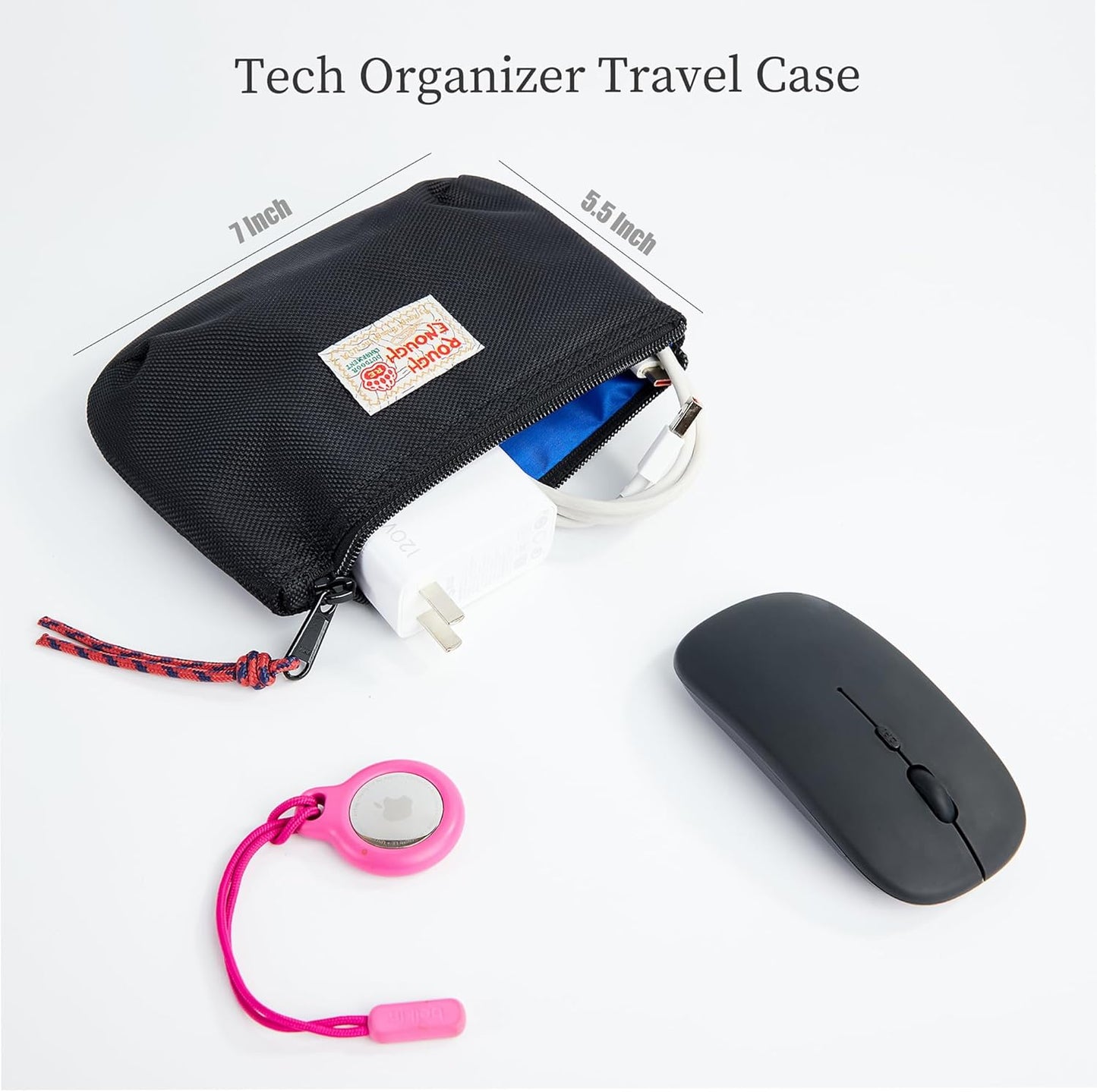 Rough Enough Small Tech Organizer Travel Case for Electronics & Cords - Cable Storage Bag Black