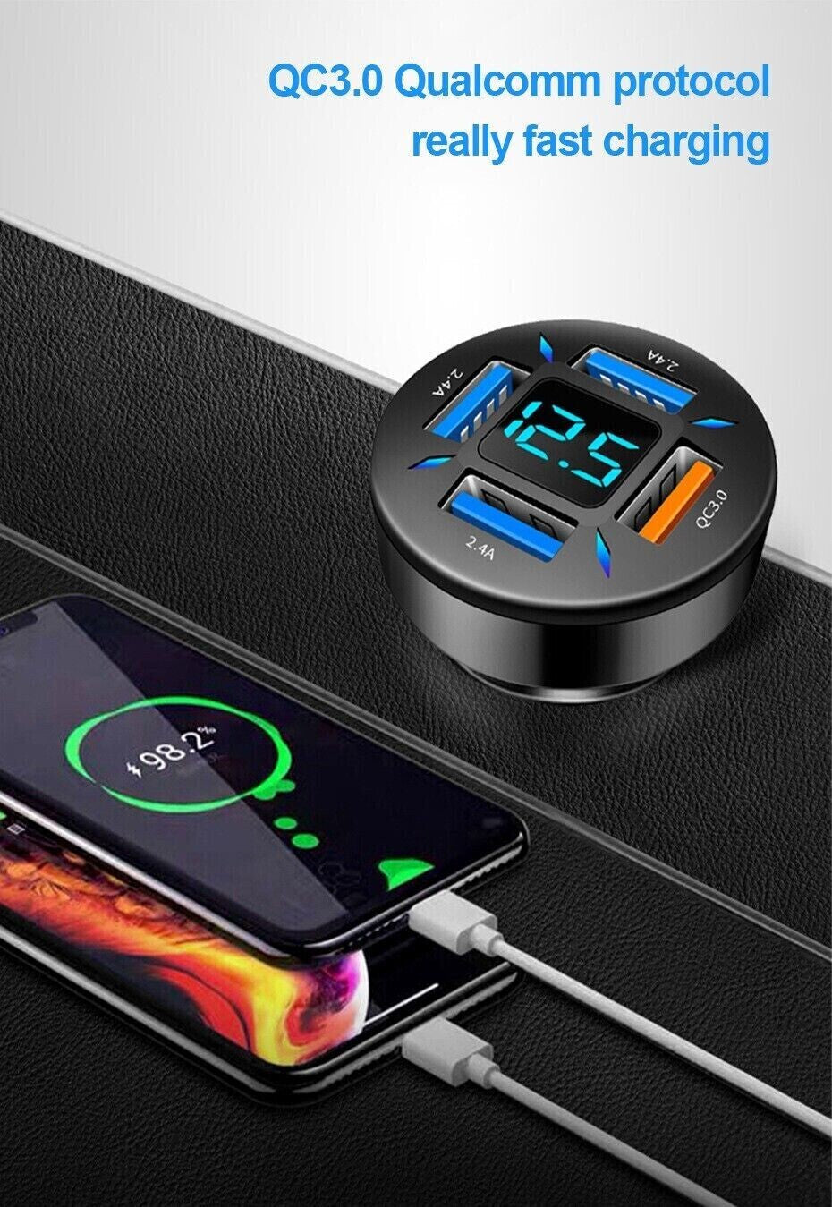 4 Port USB Super Fast Car Charger Adapter for Iphone Samsung Android Cell Phone