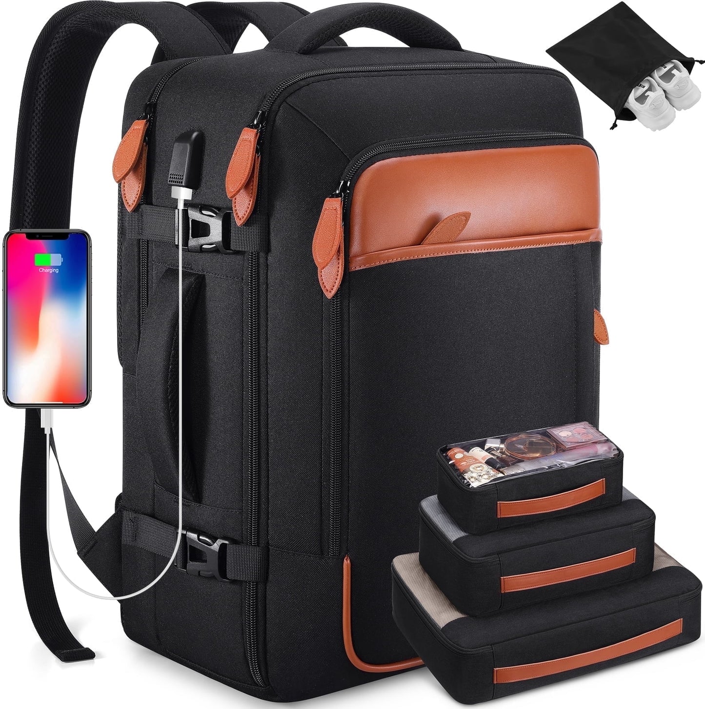 Travel Backpack for Men & Women Carry on Backpack Flight Approved 40L Waterproof Anti-Theft Personal Item Backpack with Packing Cubes and Shoe Pocket