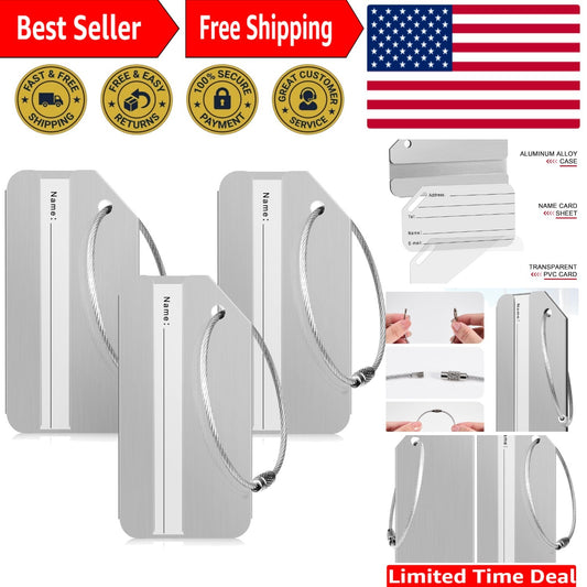 Versatile Luggage & Bag Tags Set of 3 - Aluminum with Durable Stainless Steel