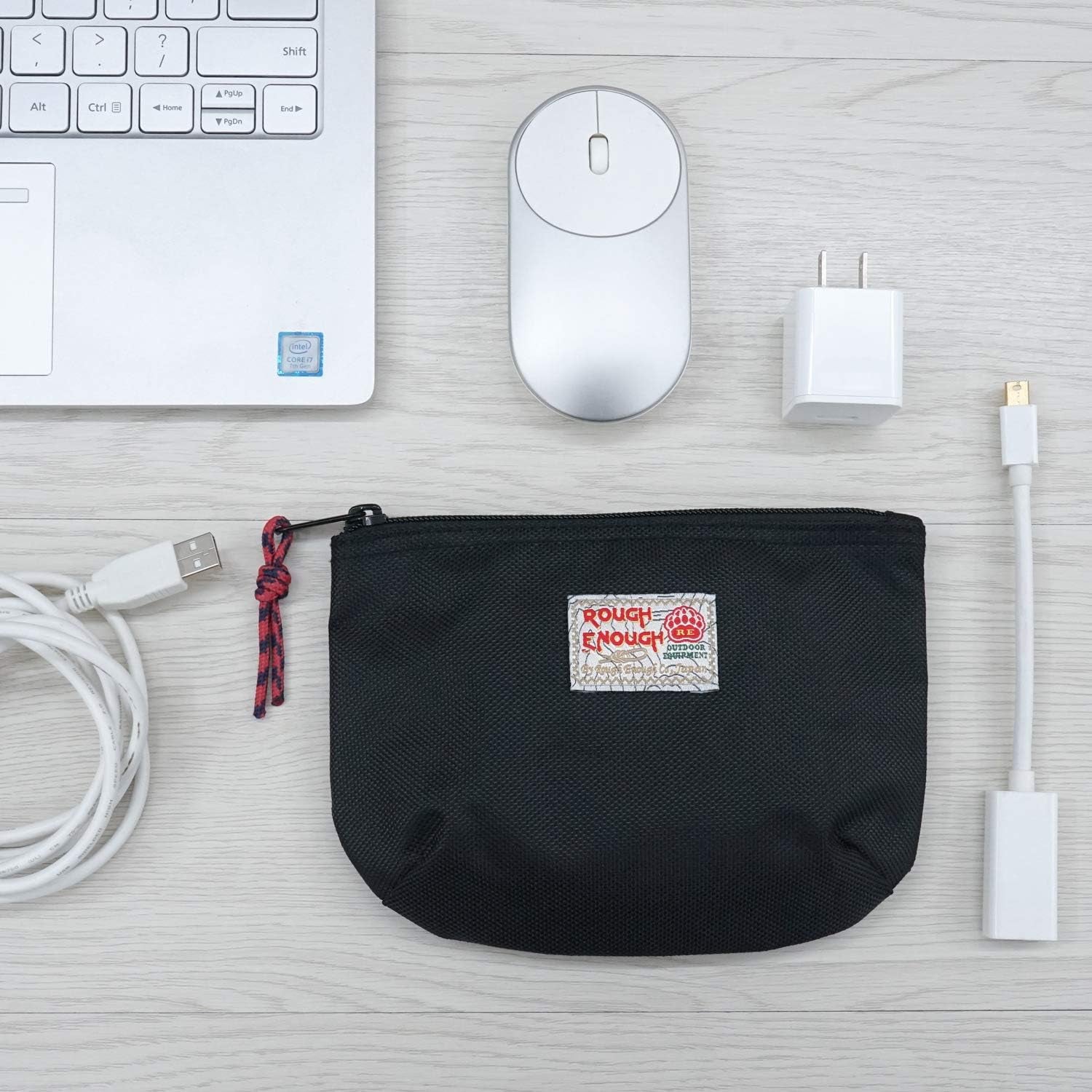 Rough Enough Small Tech Organizer Travel Case for Electronics & Cords - Cable Storage Bag Black